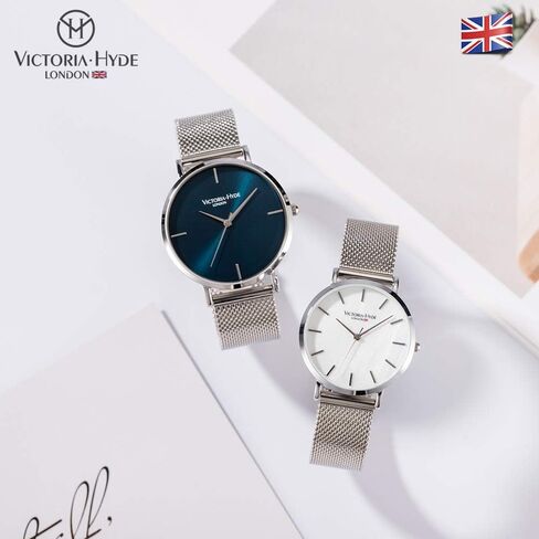 VICTORIA HYDE Couple Watches for Men Women Genuine Leather Strap Stainless Steel Mesh Band His and Hers Waterproof Quartz Wristwatch Gifts Set for Lovers in Kuwait
