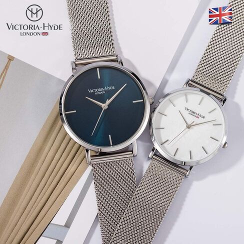 VICTORIA HYDE Couple Watches for Men Women Genuine Leather Strap Stainless Steel Mesh Band His and Hers Waterproof Quartz Wristwatch Gifts Set for Lovers in Kuwait