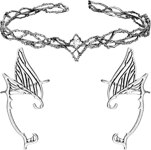 2 Pieces Fairy Leaf Headband Elf Ear Cuffs Elf Crown Cosplay Accessories for Women Halloween Pageant Wedding Prom in Kuwait