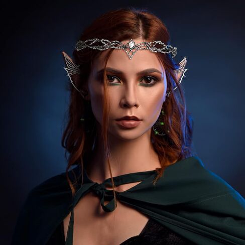 2 Pieces Fairy Leaf Headband Elf Ear Cuffs Elf Crown Cosplay Accessories for Women Halloween Pageant Wedding Prom in Kuwait