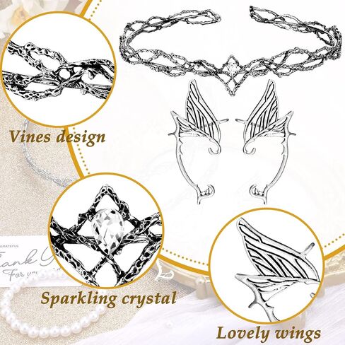 2 Pieces Fairy Leaf Headband Elf Ear Cuffs Elf Crown Cosplay Accessories for Women Halloween Pageant Wedding Prom in Kuwait