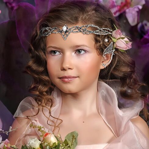 2 Pieces Fairy Leaf Headband Elf Ear Cuffs Elf Crown Cosplay Accessories for Women Halloween Pageant Wedding Prom in Kuwait