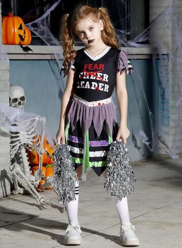 فستان IIMMER Halloween للفتيات Zombie Fearleader المخيف من 4 إلى 12 عامًا in Kuwait