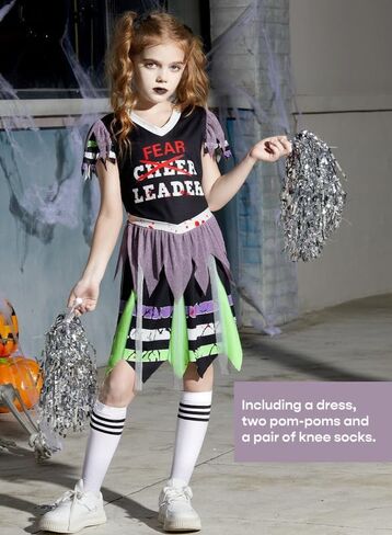 فستان IIMMER Halloween للفتيات Zombie Fearleader المخيف من 4 إلى 12 عامًا in Kuwait
