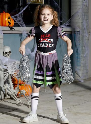 فستان IIMMER Halloween للفتيات Zombie Fearleader المخيف من 4 إلى 12 عامًا in Kuwait