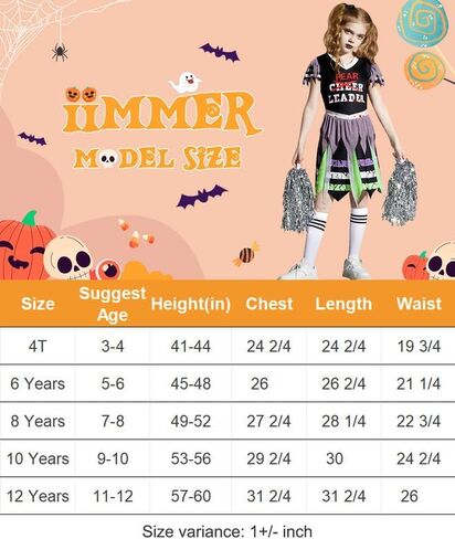 فستان IIMMER Halloween للفتيات Zombie Fearleader المخيف من 4 إلى 12 عامًا in Kuwait