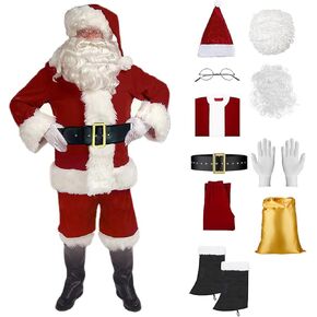 MEQISOO Santa Claus Costume For Men Santa Suit Adults Velvet 10 Pcs Santa Costume Christmas Santa Outfit in Saudi Arabia