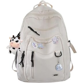 SPORTBANG Cute Aesthetic Backpack for teen girls middle school Bag Student Laptop White Backpacks With Cute pin accessories(Black, One Size)