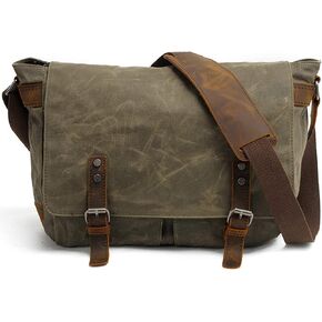 HuaChen Men's Waxed Canvas Messenger Bag Shoulder Crossbody Laptop Bag Satchel (M49_Army Green)