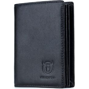 BULLCAPTAIN Mens Wallet RFID Bifold Soft Genuine Leather Bifold Wallets for Men with 15 Card Slots ID Window (Black)