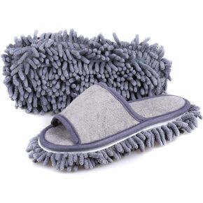 Friendly House Women's Microfiber Floor Cleaning Mop Slippers with Terry Towel Fabric (Suitable for women size 7-9, Grey)