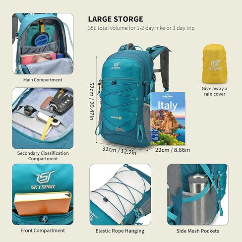 SKYSPER Hiking Backpack for Men Women, 35L Lightweight Travel Daypack, Outdoor Camping Back Pack with Multiple Compartments, Durable for Weekend Getaway in Saudi Arabia