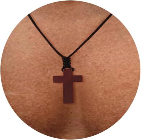 LZQIFA رائعة الخشب الطبيعي الصليب قلادة، الصليب قلادة قلادة للبنين والبنات قلادة هدية في سن المراهقة، سيارة خشبية مرآة الرؤية الخلفية قلادة in Kuwait