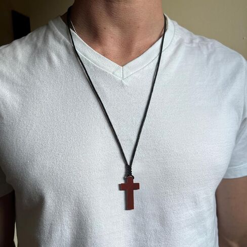 LZQIFA رائعة الخشب الطبيعي الصليب قلادة، الصليب قلادة قلادة للبنين والبنات قلادة هدية في سن المراهقة، سيارة خشبية مرآة الرؤية الخلفية قلادة in Kuwait