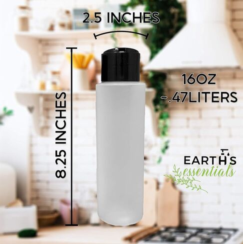 عبوتان من زجاجات الضغط HDPE القابلة لإعادة الملء بوزن 16 أونصة مع أغطية موزع "اقف على الغطاء" - رائعة لللوشن والشامبو والبلسم وزيوت التدليك من Earth's Essentials (غطاء أبيض) in Kuwait