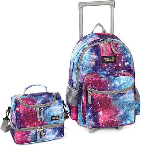 Tilami Rolling Backpack 18 inch Double Handle with Lunch Bag Wheeled Kids Backpack, Cartoon Black in Kuwait