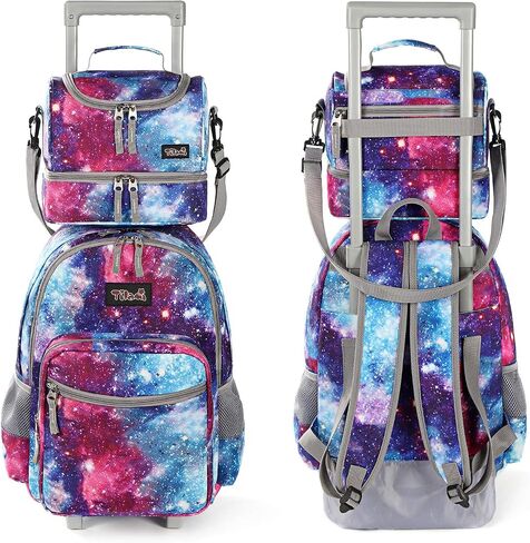 Tilami Rolling Backpack 18 inch Double Handle with Lunch Bag Wheeled Kids Backpack, Cartoon Black in Kuwait