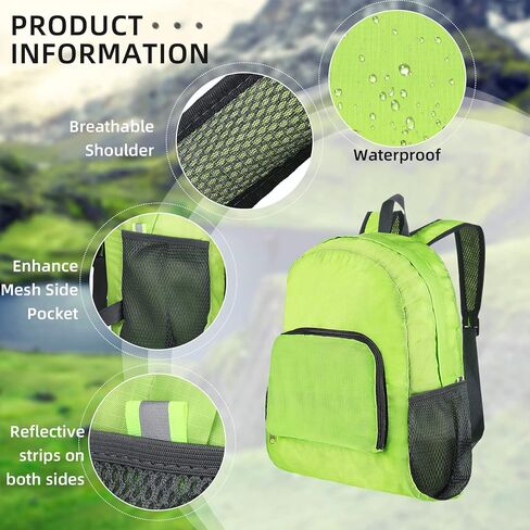 ريجيناري شنطة ظهر قابلة للطي وخفيفة الوزن للسفر والتخييم، شنطة ظهر محمولة مقاومة للماء للمشي لمسافات طويلة والرياضات الخارجية والداخلية، كما هو موضح، 5 قطع in Kuwait