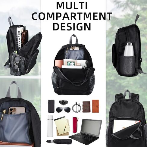 ريجيناري شنطة ظهر قابلة للطي وخفيفة الوزن للسفر والتخييم، شنطة ظهر محمولة مقاومة للماء للمشي لمسافات طويلة والرياضات الخارجية والداخلية، كما هو موضح، 5 قطع in Kuwait