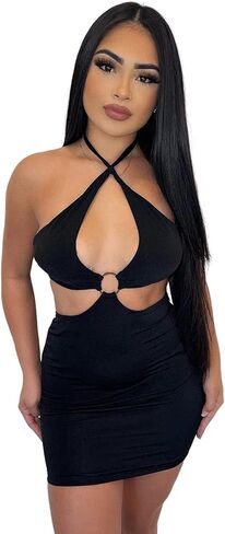 BYDIVA O Ring انقطاع عارية الذراعين الرسن الدانتيل يصل Bodycon البسيطة اللباس حزب النادي الليلي in Kuwait