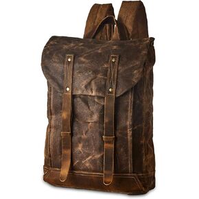 Heavy Duty Waxed Canvas Vintage Backpack for Men Women Trim Casual 15.6" laptop Bookbag Travel Rucksack Shoulder Rucksack for Travel