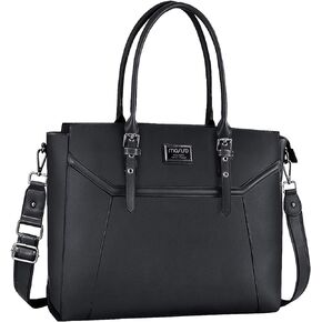MOSISO 17 inch Women Laptop Tote Bag with Shockproof Compartment, Black
