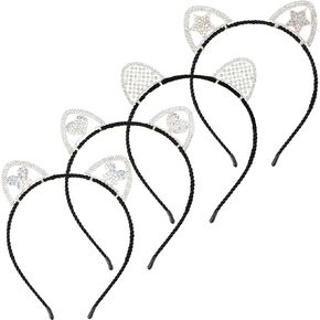 KICOSY 4 قطع من عصابات رأس آذان القطط اللامعة من حجر الراين عصابة رأس من كريستال آذان القطط للفتيات والنساء وعصابة رأس لآذان القطط والهالوين والكبار والأطفال في الحفلات التنكرية وإكسسوارات غطاء الرأس in Kuwait