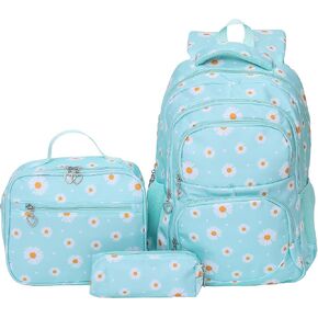 3-piece Daisy Backpack Print Girls Backpack Waterproof Children's Schoolbag Set Student Daily Lunch Bag (Green) in Saudi Arabia