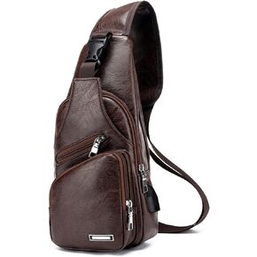 Lucien Hanna Men's Leather Sling Bag Multipurpose Daypack Shoulder Chest Crossbody Bag Black One Size