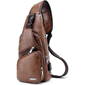 Lucien Hanna Men's Leather Sling Bag Multipurpose Daypack Shoulder Chest Crossbody Bag Black One Size