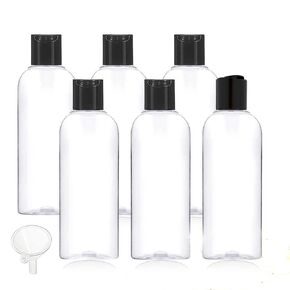 3.4 Oz Clear Empty Travel Bottles with Disc Cap 6 Pcs, 100ml TSA Transparent Plastic Travel Size Bottles and Refillable Travel Containers for Shampoo and Lotion