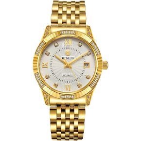 BINLUN Men Automatic Mechanical Gold Watch Self-Winding Skin-Friendly Strap18K Gold-Plated Skeleton Wrist Watches for Men in Kuwait