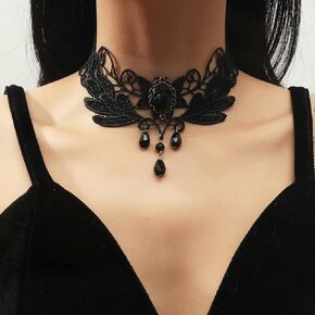 YienDoo Vintage Lace Choker Necklace White Gothic Lace Pattern Necklace Punk Tassel Pearl Beaded Pendant Choker Princess Bridal Lace Lolita Tassel Lace Necklace Jewelry for Women and Girls