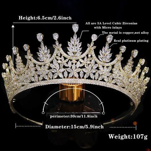 Jorsnovs Bride Tiara Wedding Crowns for Women Cubic Zirconia Bridal Silver CZ Birthday Princess Quinceanera Corona Headpieces in Kuwait
