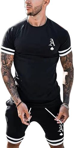 Men's Short Sleeves and Shorts 2-Piece Tracksuits, Jogging, Sports, Fitness Tracksuits … in Saudi Arabia
