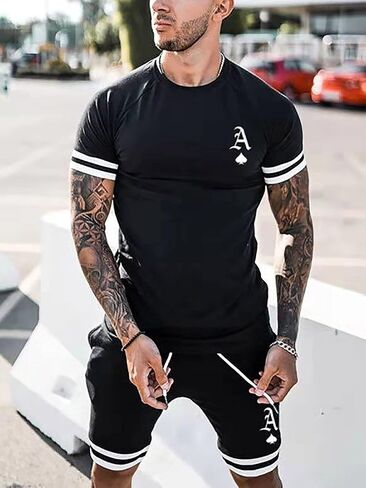 Men's Short Sleeves and Shorts 2-Piece Tracksuits, Jogging, Sports, Fitness Tracksuits … in Saudi Arabia