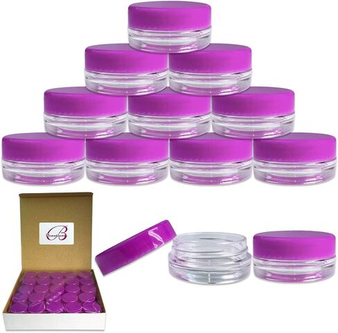 Beauticom 3g/3ml (0.1 Fl Oz) Round Clear Plastic Jars with Round Top Lids for Creams, Lotions, Powders, Glitters, and more. (Color: Clear Lid, Quantity: 50 Pieces) in Kuwait