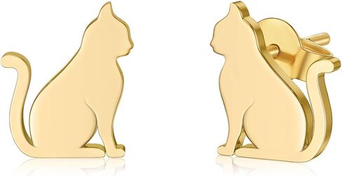 Solid 14k Gold Cat Earrings, Real 14 Carat Gold Stud Earrings for Women Teens, Animal Jewelry Gifts for Her in Saudi Arabia