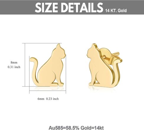 Solid 14k Gold Cat Earrings, Real 14 Carat Gold Stud Earrings for Women Teens, Animal Jewelry Gifts for Her in Saudi Arabia
