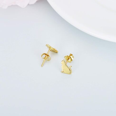 Solid 14k Gold Cat Earrings, Real 14 Carat Gold Stud Earrings for Women Teens, Animal Jewelry Gifts for Her in Saudi Arabia