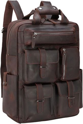 حقيبة ظهر TIDING للرجال من الجلد مقاس 15.6 بوصة للكمبيوتر المحمول متعددة الجيوب أثناء السفر أثناء العمل in Kuwait