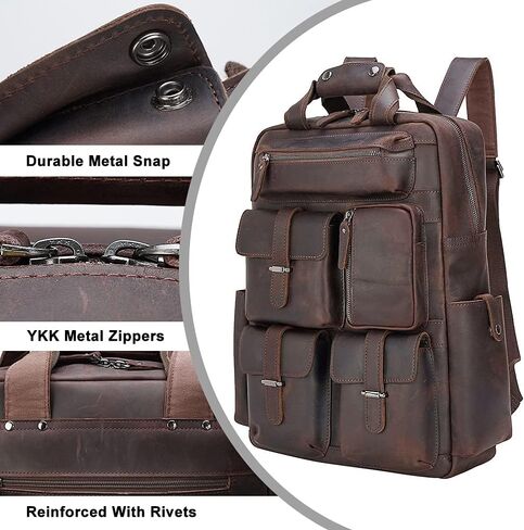 حقيبة ظهر TIDING للرجال من الجلد مقاس 15.6 بوصة للكمبيوتر المحمول متعددة الجيوب أثناء السفر أثناء العمل in Kuwait
