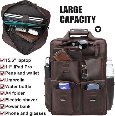 حقيبة ظهر TIDING للرجال من الجلد مقاس 15.6 بوصة للكمبيوتر المحمول متعددة الجيوب أثناء السفر أثناء العمل in Kuwait