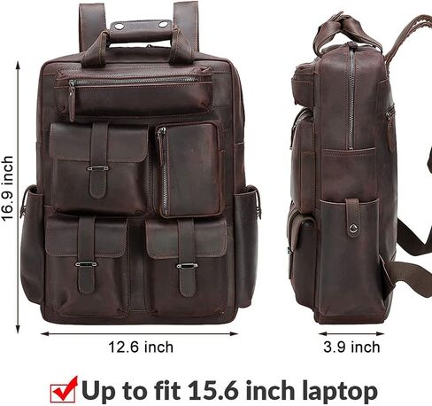 حقيبة ظهر TIDING للرجال من الجلد مقاس 15.6 بوصة للكمبيوتر المحمول متعددة الجيوب أثناء السفر أثناء العمل in Kuwait