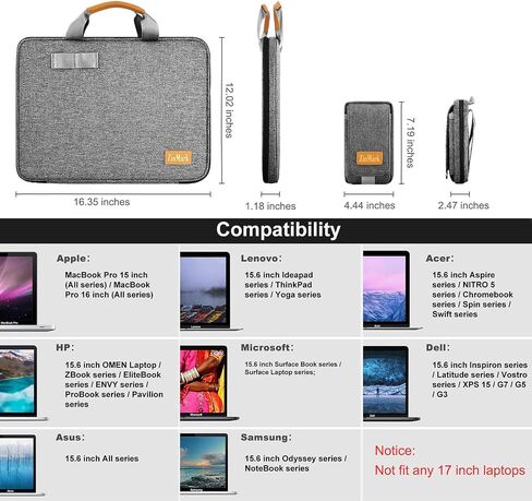 Laptop Case 15.6 Inch Briefcase Military-Grade Protection with Detachable Belt Bag, Compatible All Model of 15-16 Inch MacBook Pro and Most Popular 15.6 Inch Notebooks Chromebooks (Black) in Kuwait