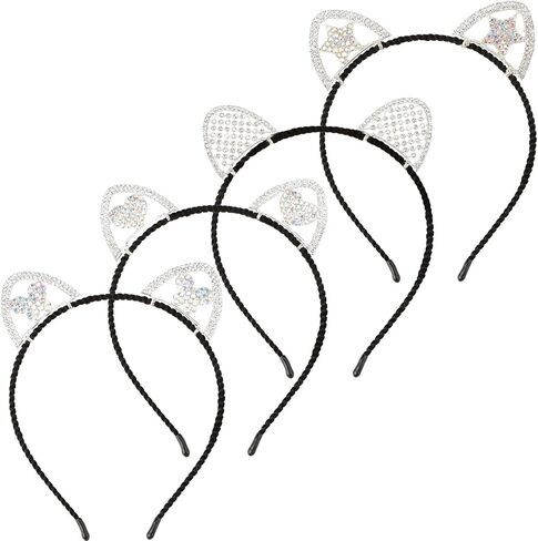 KICOSY 4 قطع من عصابات رأس آذان القطط اللامعة من حجر الراين عصابة رأس من كريستال آذان القطط للفتيات والنساء وعصابة رأس لآذان القطط والهالوين والكبار والأطفال في الحفلات التنكرية وإكسسوارات غطاء الرأس in Kuwait