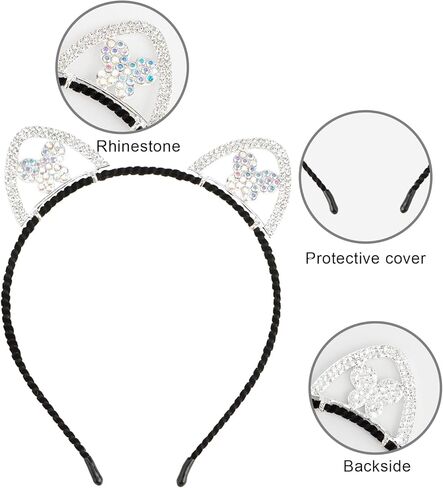 KICOSY 4 قطع من عصابات رأس آذان القطط اللامعة من حجر الراين عصابة رأس من كريستال آذان القطط للفتيات والنساء وعصابة رأس لآذان القطط والهالوين والكبار والأطفال في الحفلات التنكرية وإكسسوارات غطاء الرأس in Kuwait