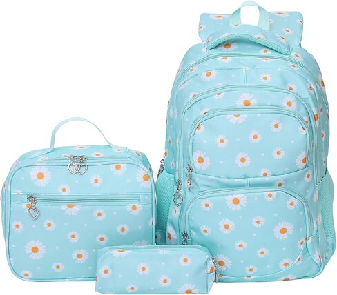 3-piece Daisy Backpack Print Girls Backpack Waterproof Children's Schoolbag Set Student Daily Lunch Bag (Green) in Saudi Arabia