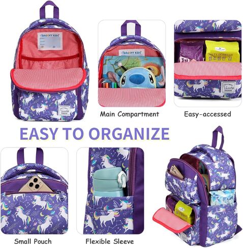 حقيبة ظهر VASCHY للفتيات والأطفال اللطيفة في مرحلة ما قبل المدرسة سعة 12 لتر حقيبة كتب صغيرة للسفر إلى المدرسة ليلك دينوس in Kuwait
