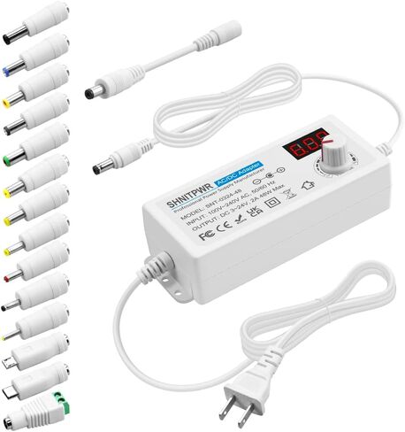محول تيار متردد عالمي SHNITPWR 3V~24V 2A 48W مزود طاقة قابل للتعديل 100V-240V AC إلى DC 3V 5V 6V 9V 12V 15V 18V 19V 20V 24V محول طاقة متعدد الجهد مع محول قطبية 14 طرف، أبيض in Kuwait